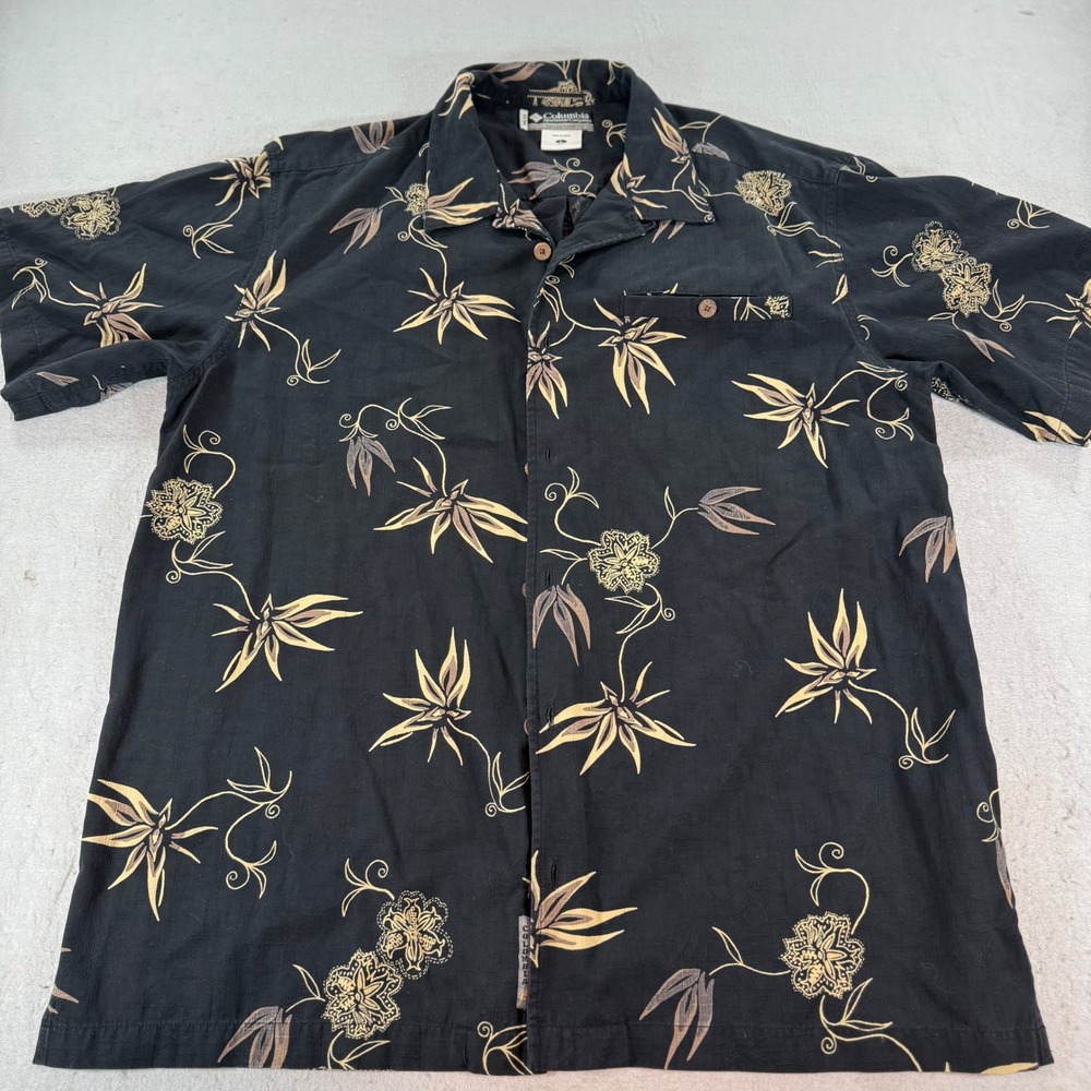 Columbia XCO Mens Large Black Tropical Floral Button Up Camp Shirt - Picture 1 of 7